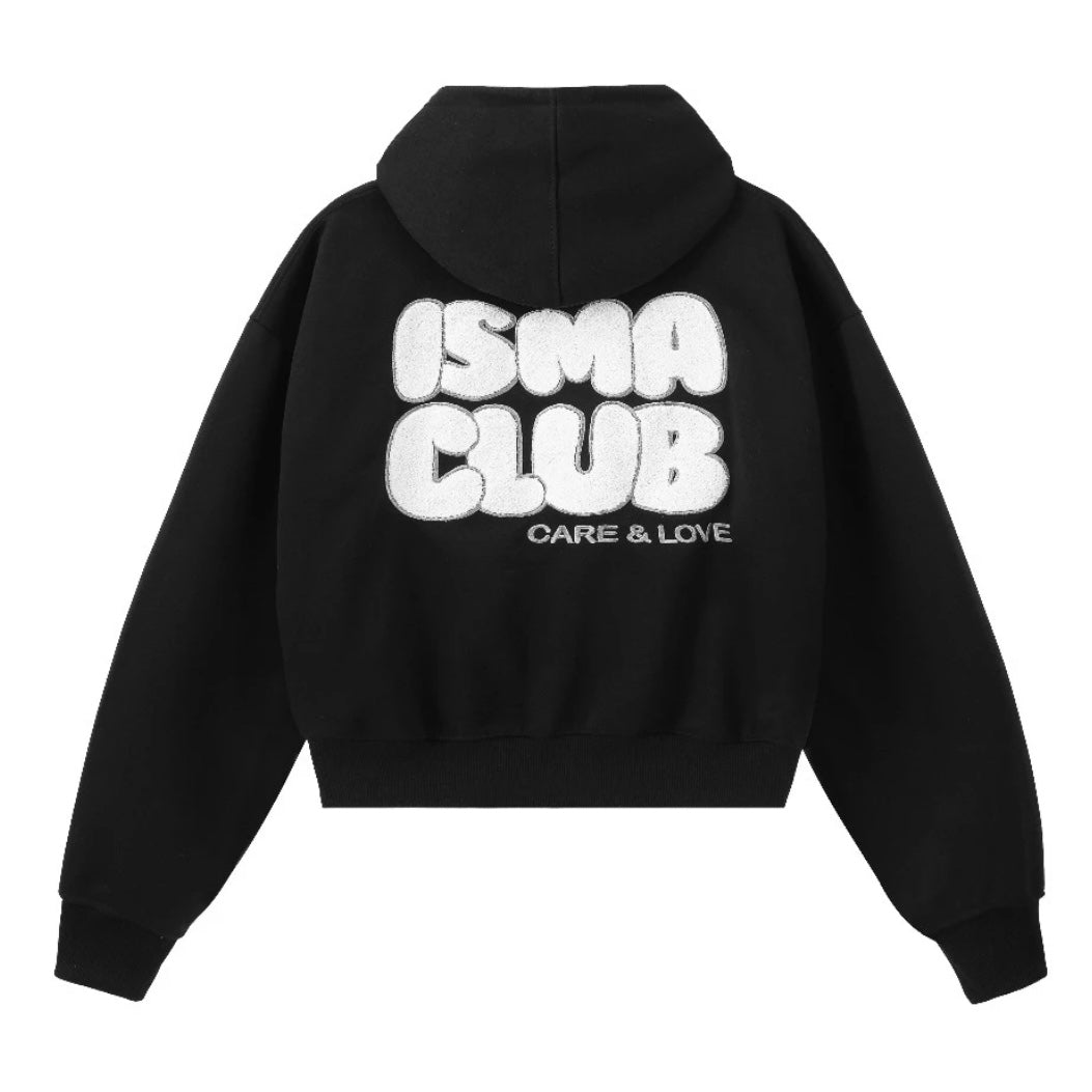 #VNIN01 ISMA Club Zip-up Embroidered Leather Hoodie