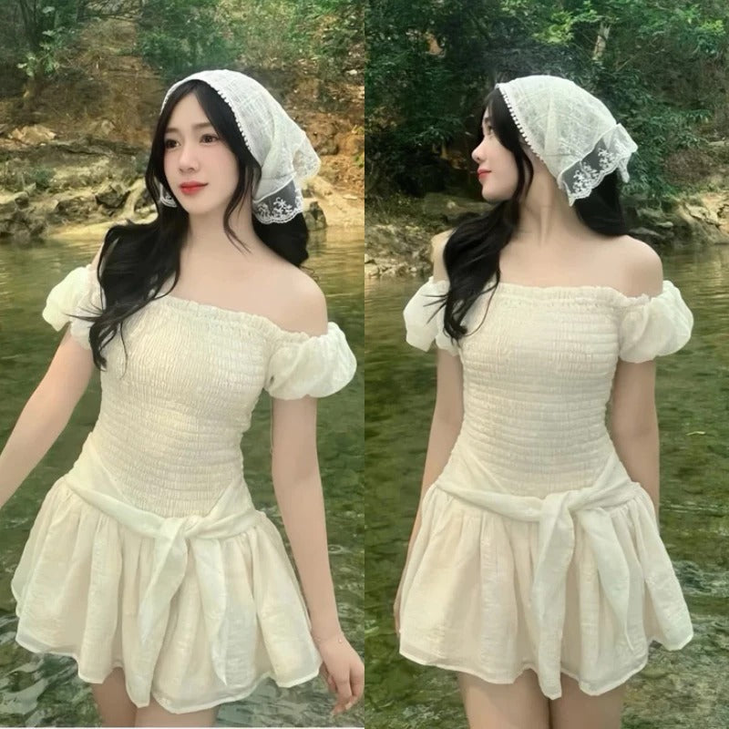 #VN8903 Elastic Maize Mini Dress