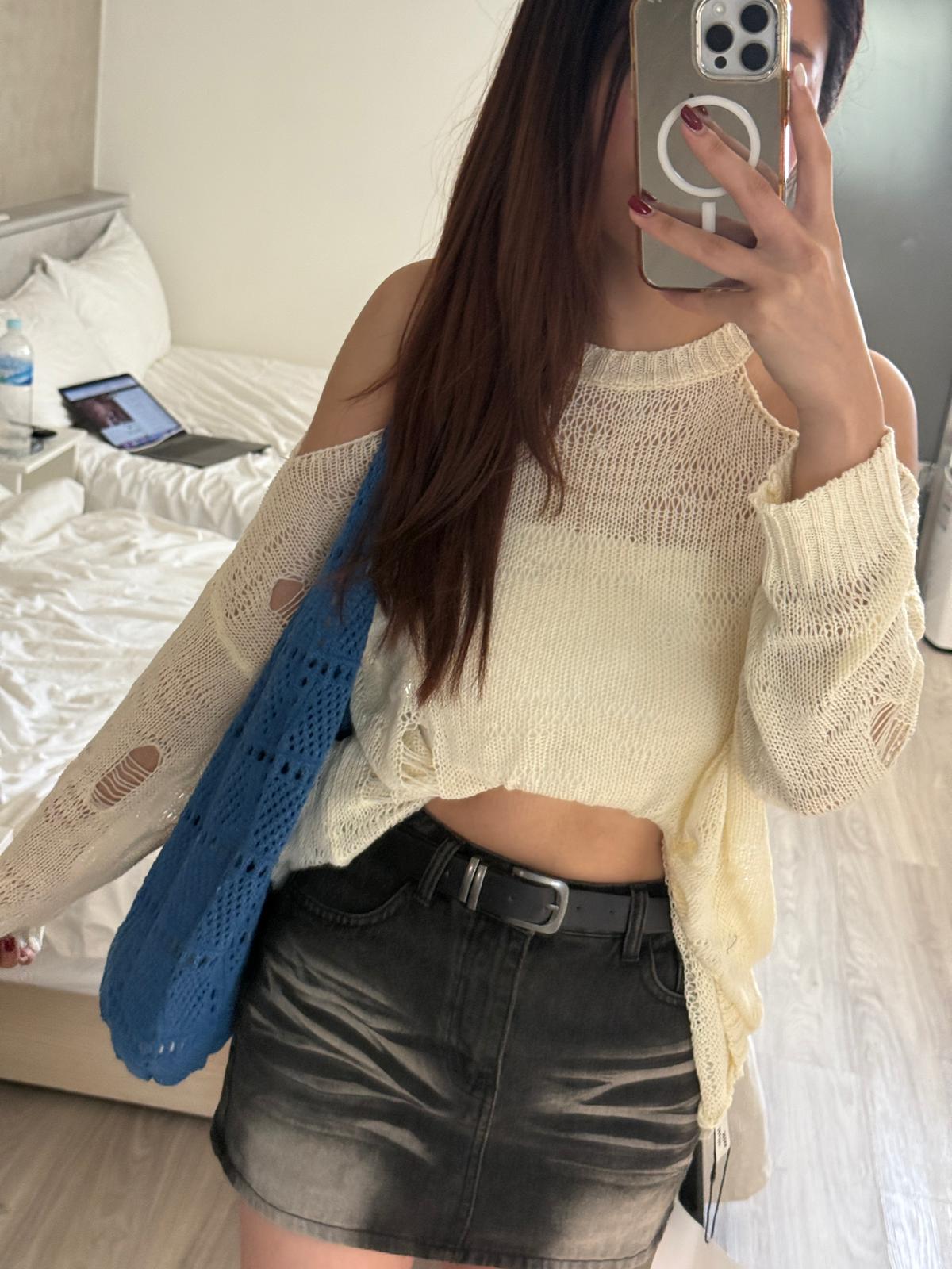 IS161 Open - shouder Knitted Top - Idiot Sandwich Apparel Limited -