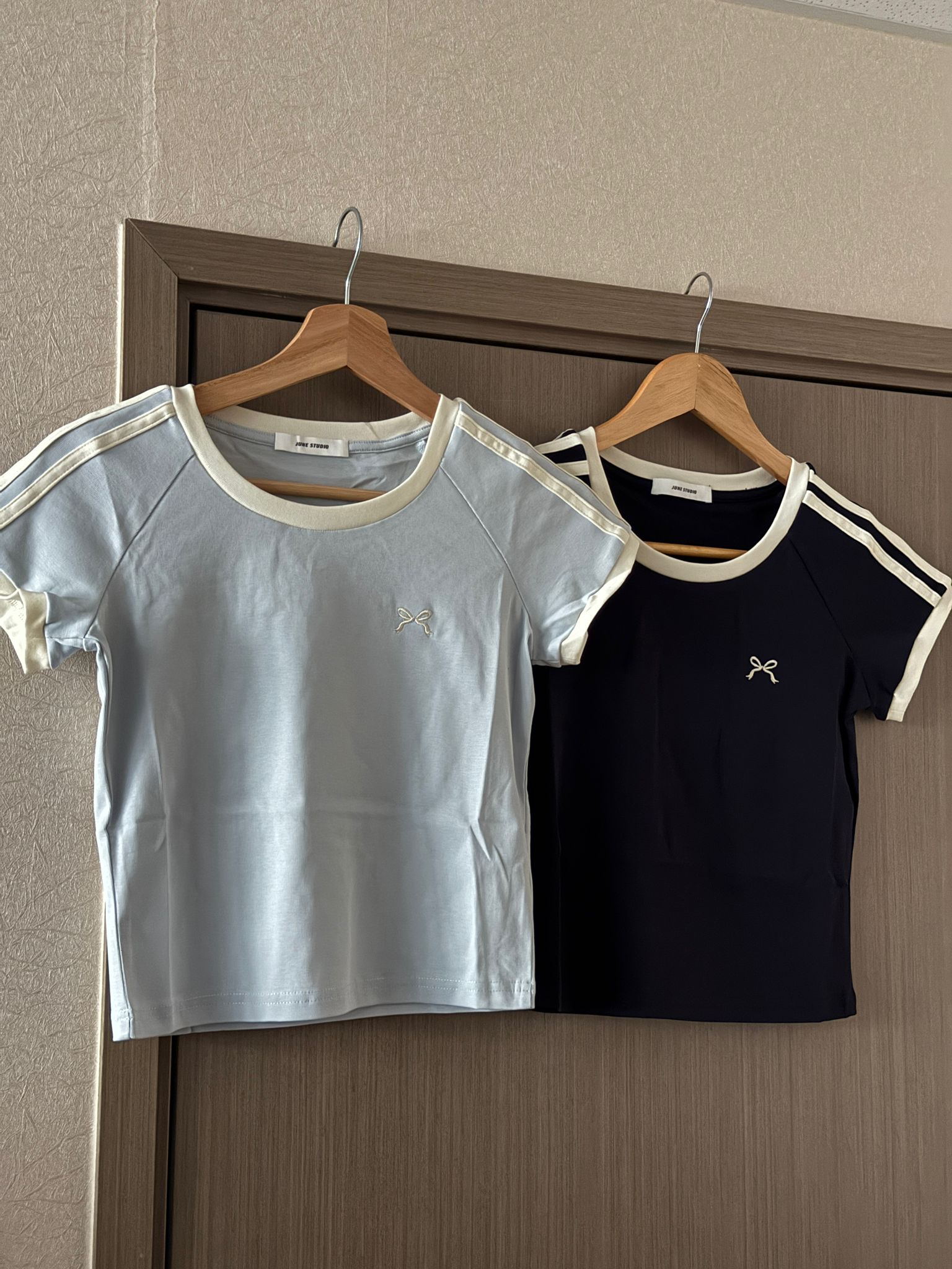 #MD62 Ribbon Logo Stripes Crop Top - Idiot Sandwich Apparel Limited -
