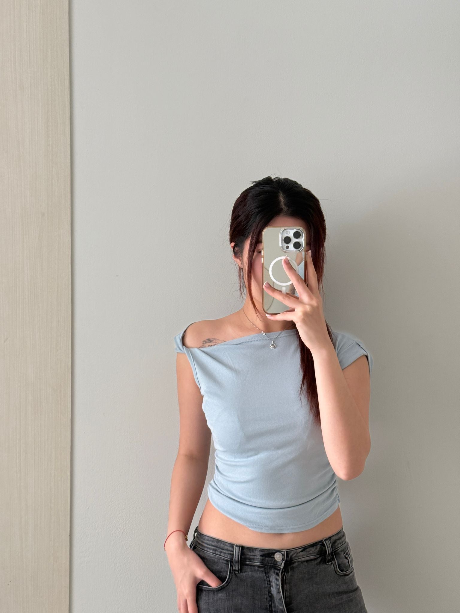 #THBLUE03 Orchid One - shoulder Top - Idiot Sandwich Apparel Limited -