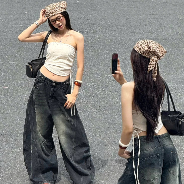 #VNSS01 Wide-Leg Washed Jeans