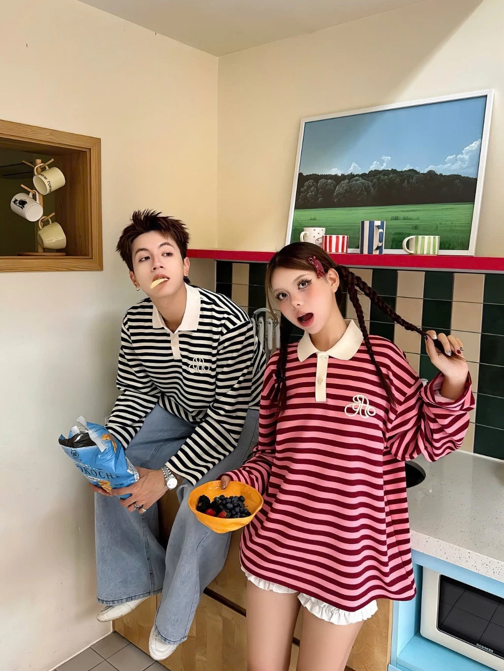 #VNAB11 條紋Polo領長袖上衣