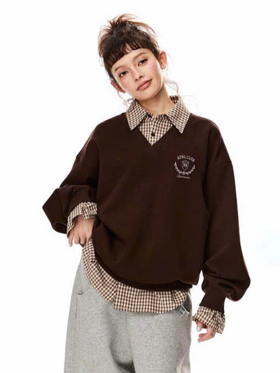 #VNBY03 Plaid Shirt Sweater Faux two-piece