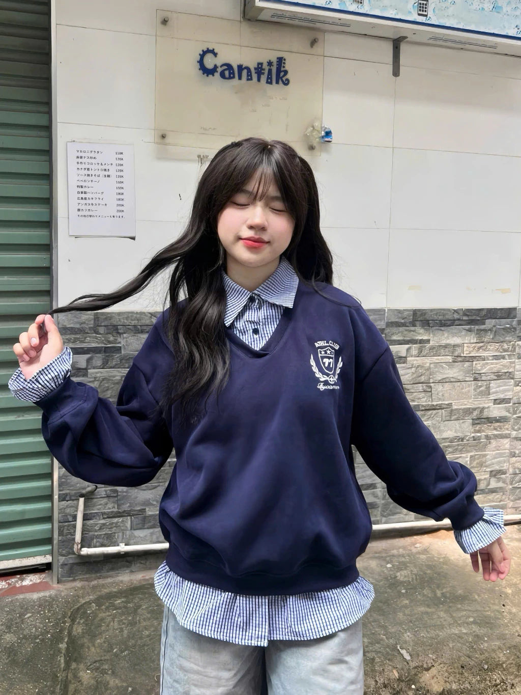 #VNBY03 Plaid Shirt Sweater Faux two-piece