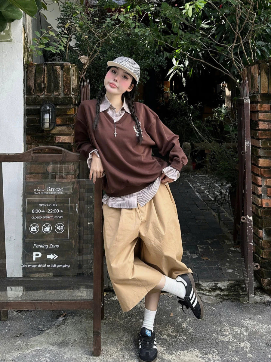 #VNBY03 Plaid Shirt Sweater Faux two-piece