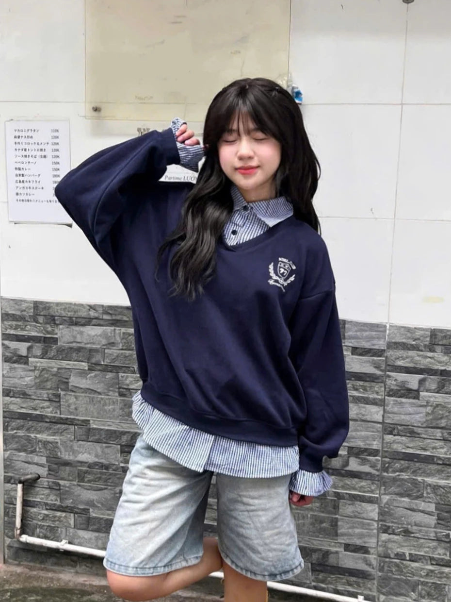 #VNBY03 Plaid Shirt Sweater Faux two-piece