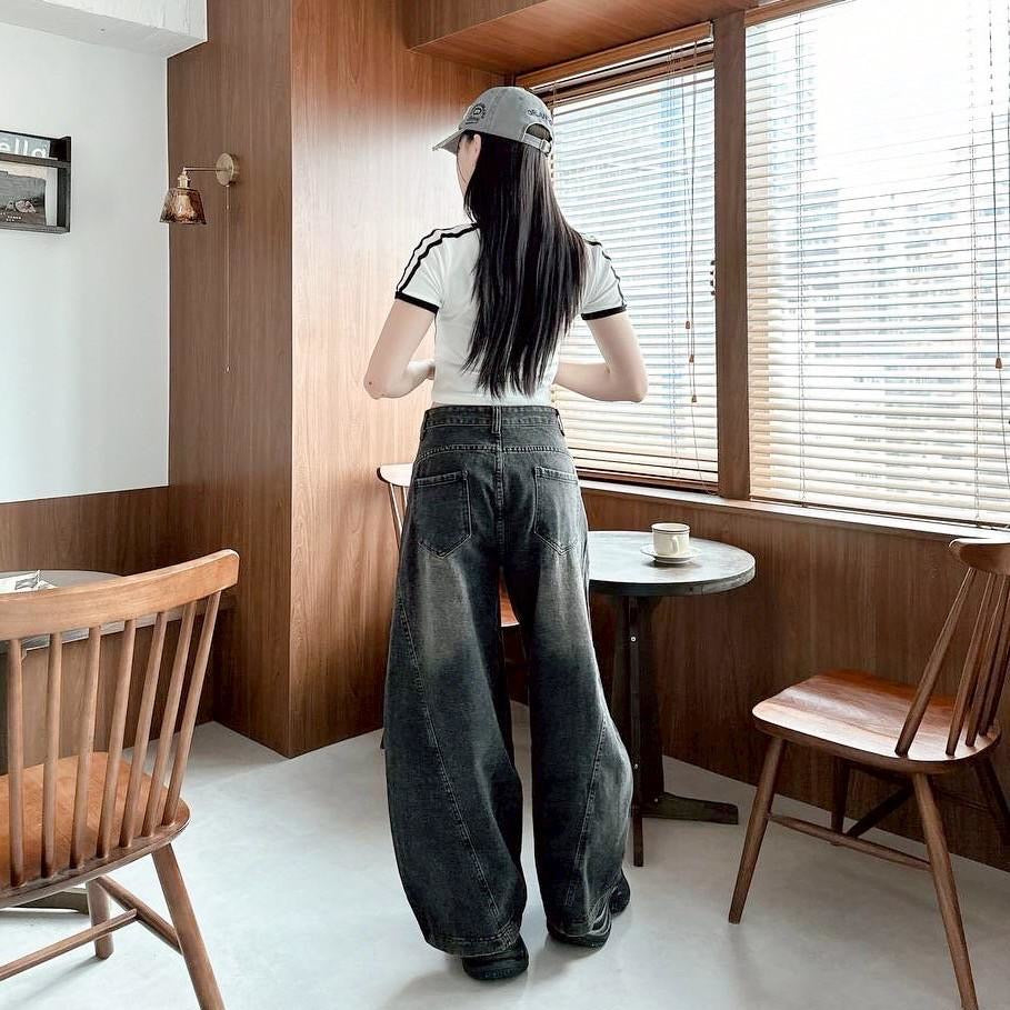#C421 Cat Scratched Curved Pants