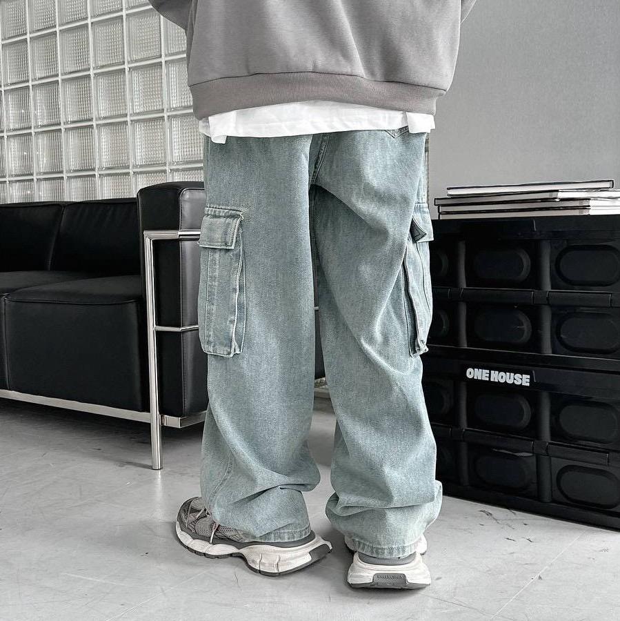 「買2件送頸巾 新年前到貨」#C252 Cargo Denim Blue Jeans - Idiot Sandwich Apparel Limited - 