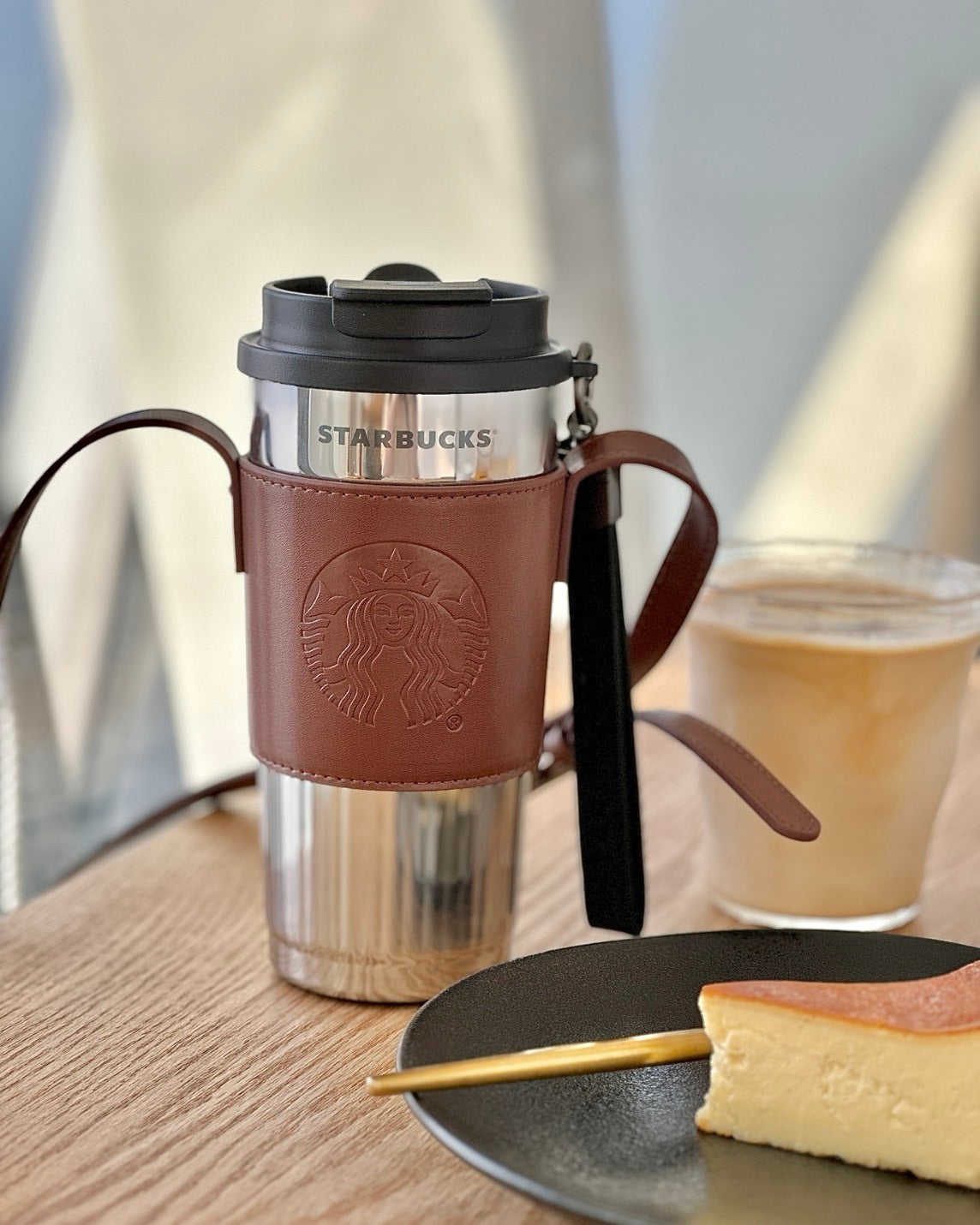 Starbucks 復古鏡面杯身保溫杯 470ML（含皮質杯套）