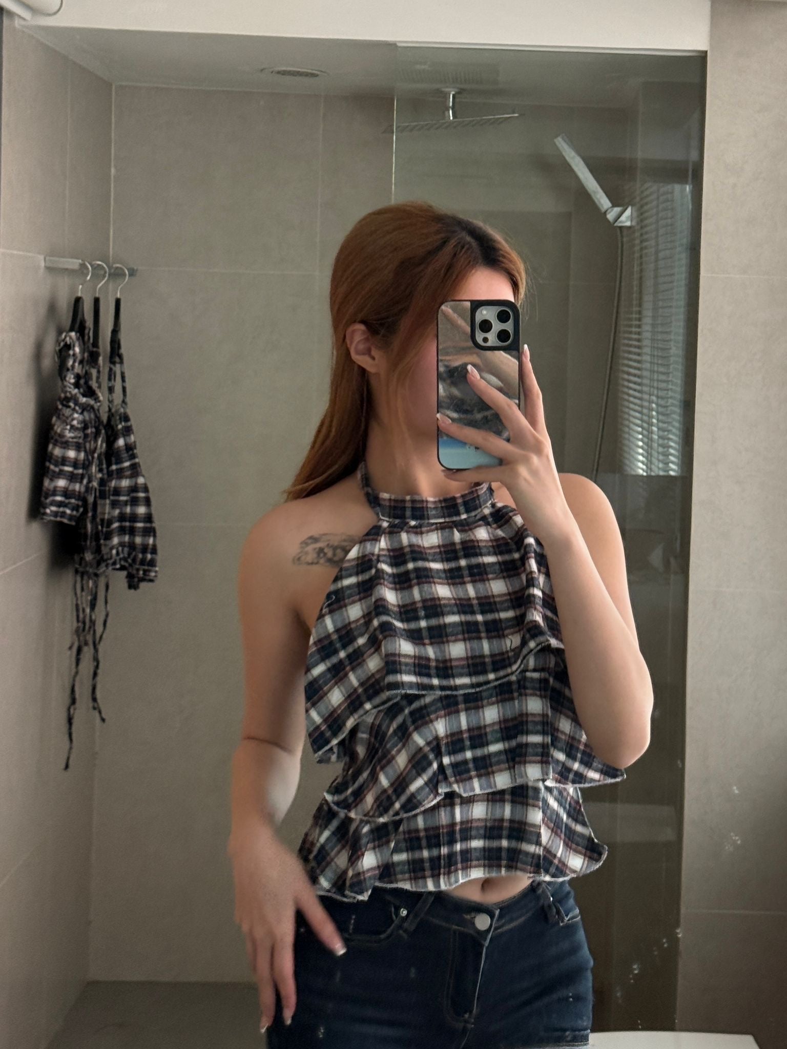 #THMG05 Lace Checkered Top