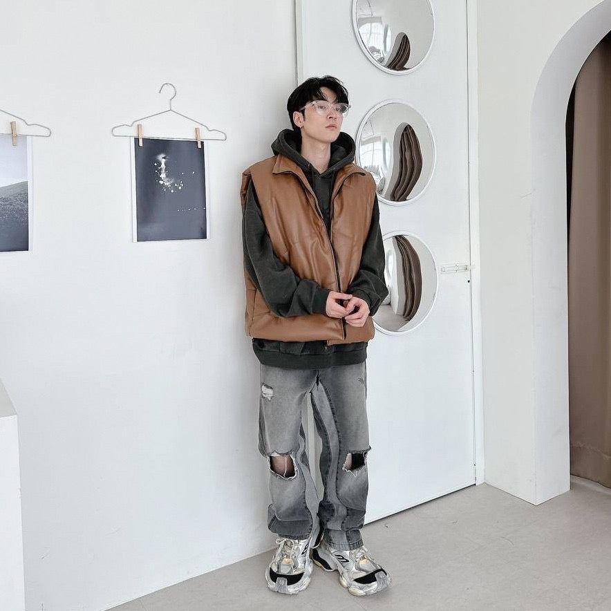 #C435 Fluffy Leather Vest