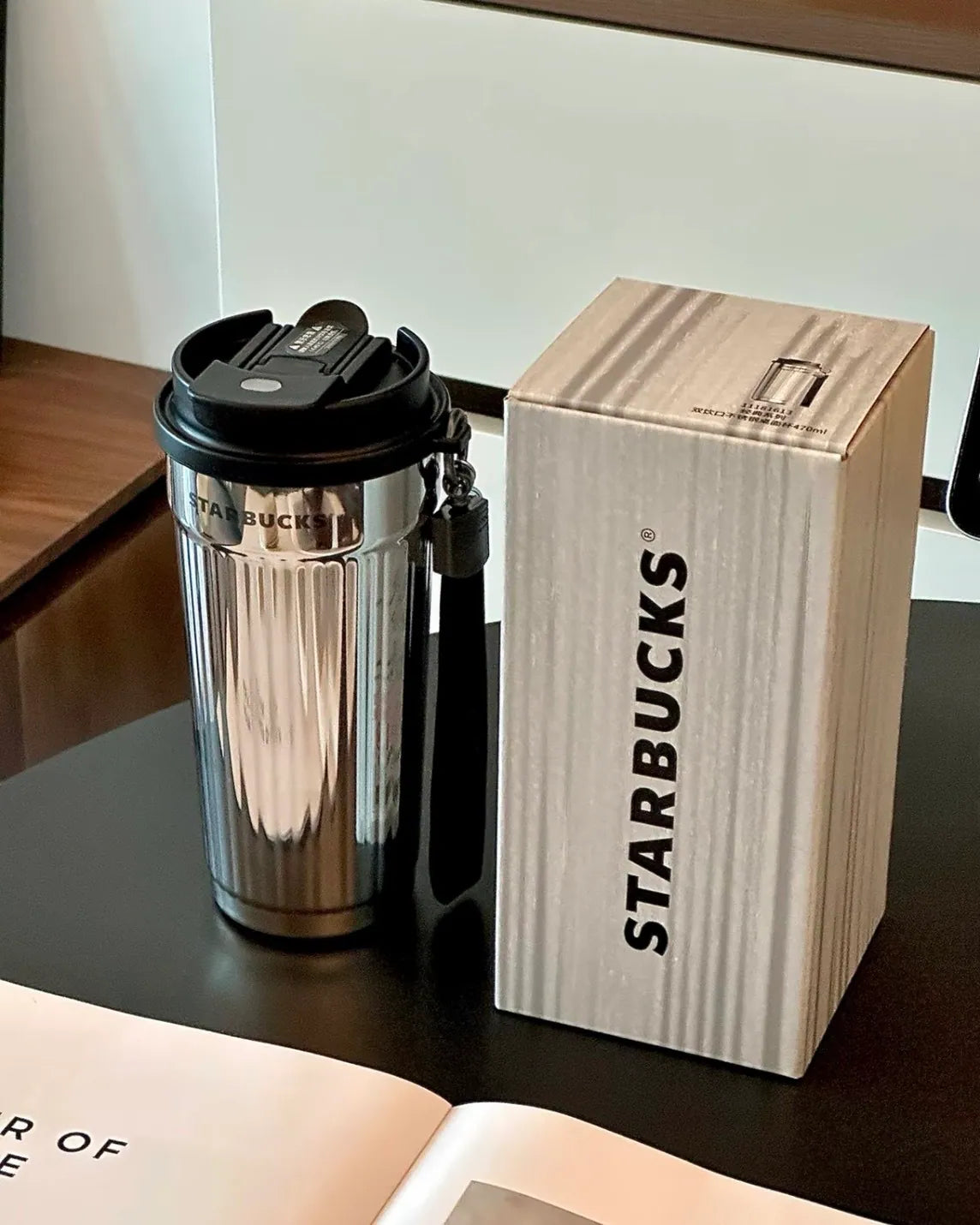 Starbucks 復古鏡面杯身保溫杯 470ML（含皮質杯套）