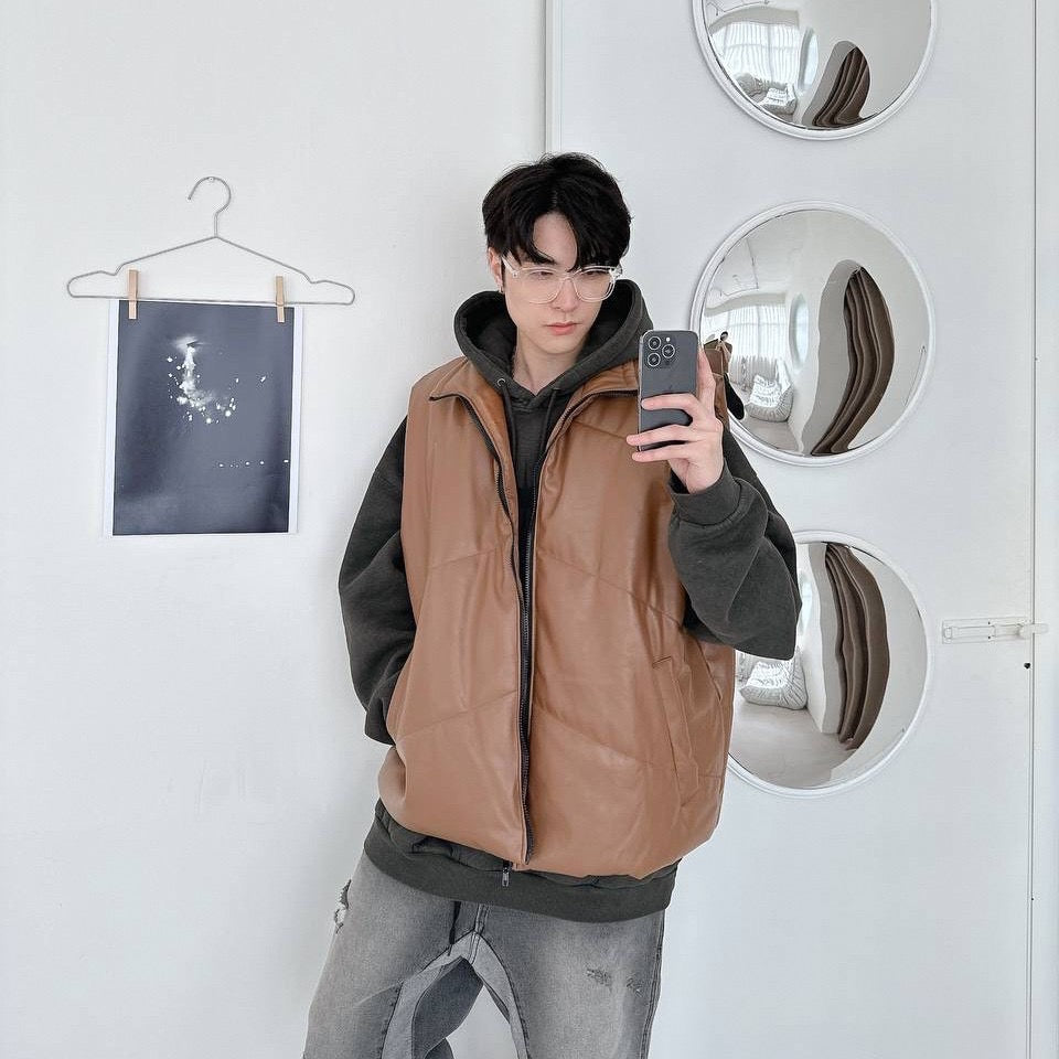 #C435 Fluffy Leather Vest