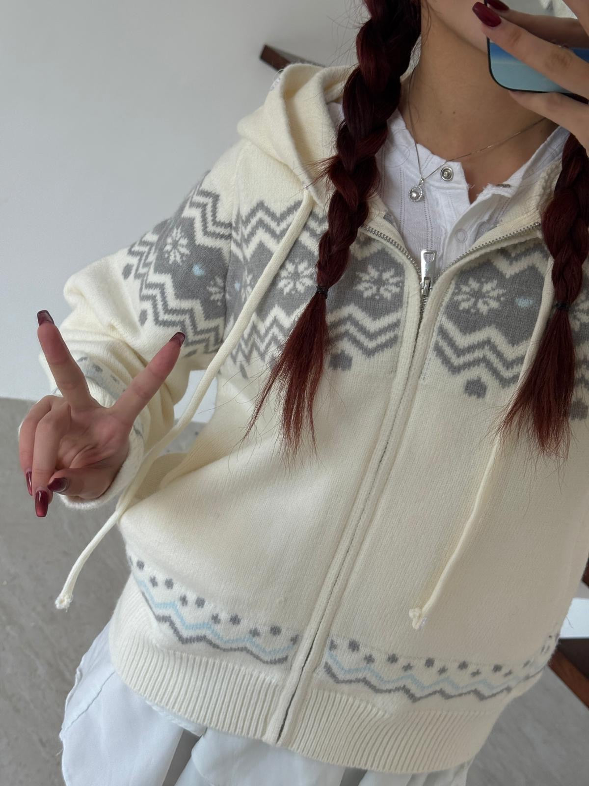 #JNY02 Fair Isle Hooded Cardigan