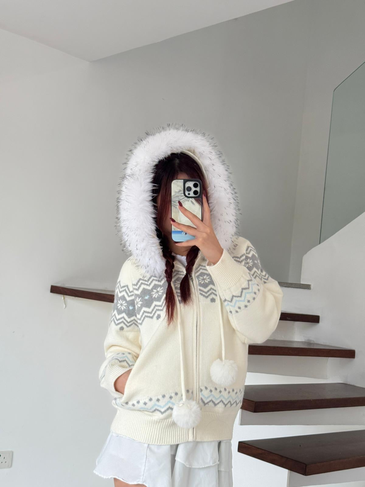 #JNY02 Fair Isle Hooded Cardigan