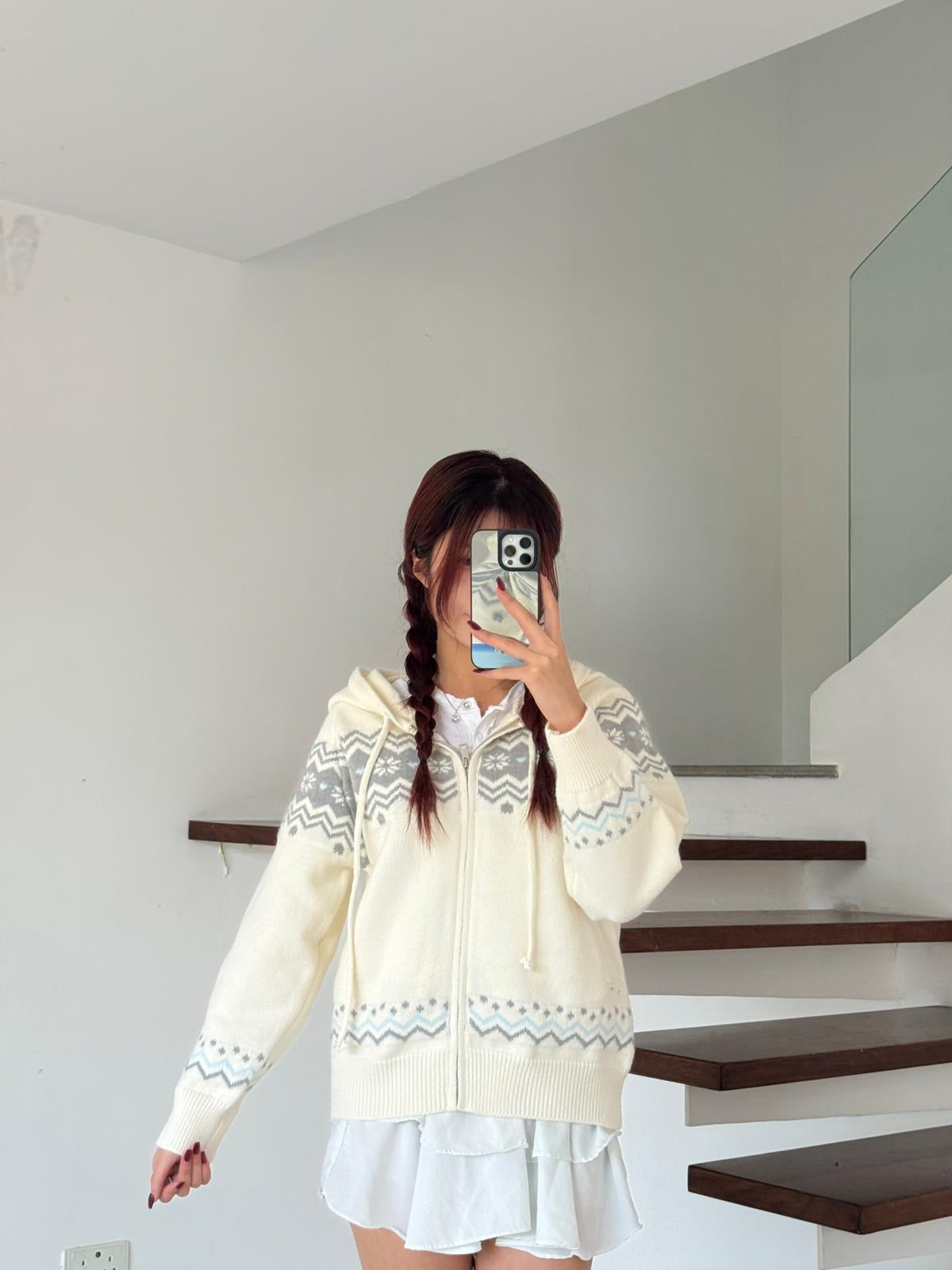#JNY02 Fair Isle Hooded Cardigan