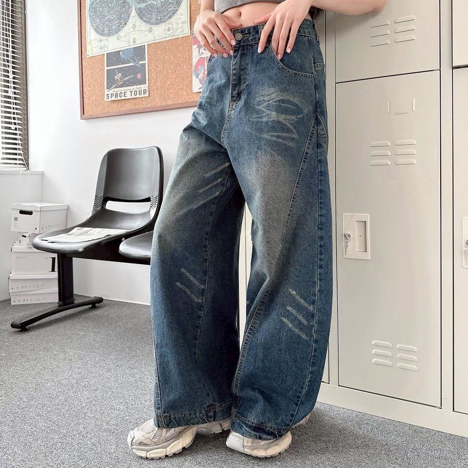 #C421 Cat Scratched Curved Pants