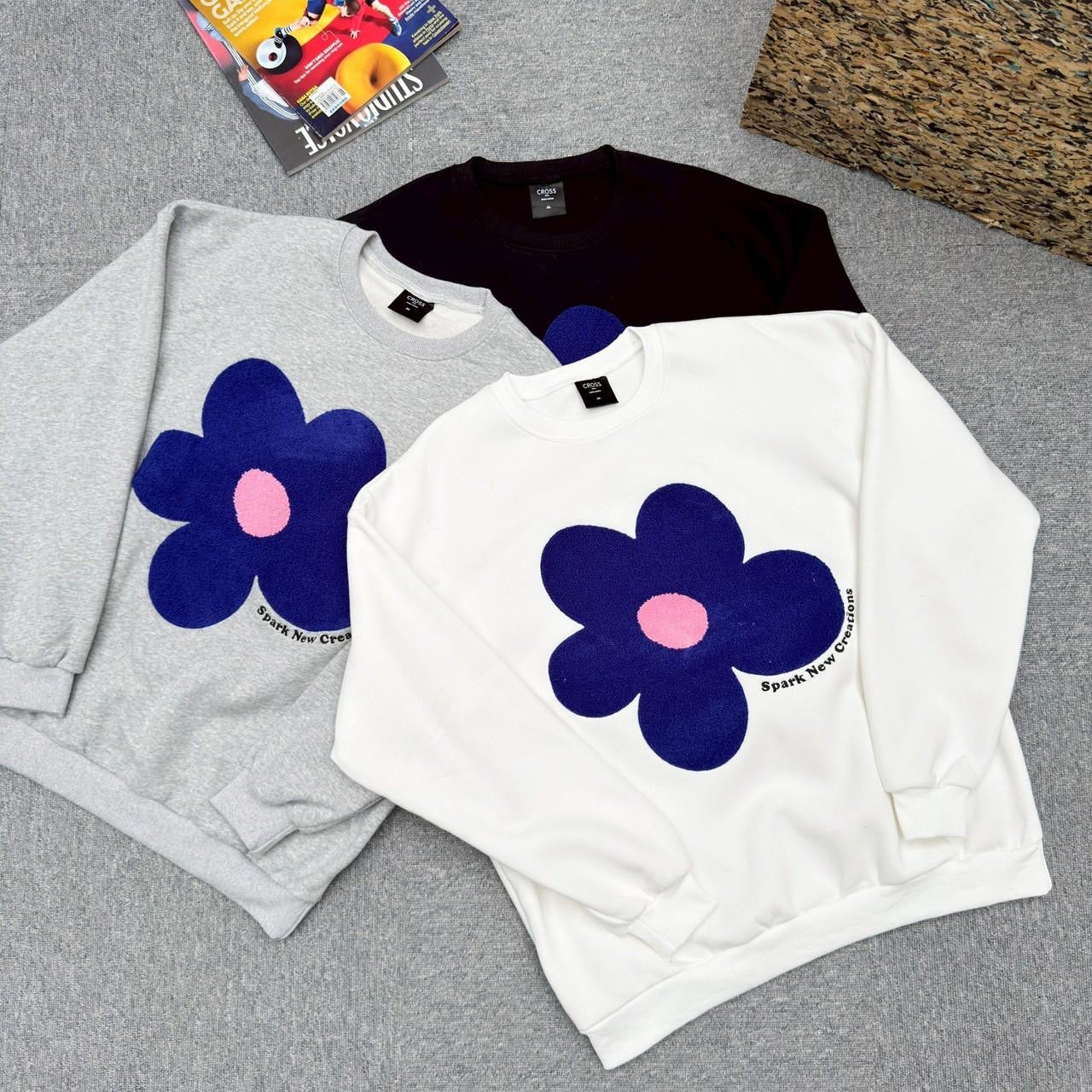 #C441 Towel Embroidery Flower Sweatshirt
