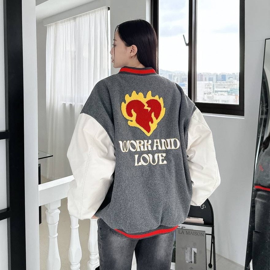 #C436 Work and Love Baseball Jacket