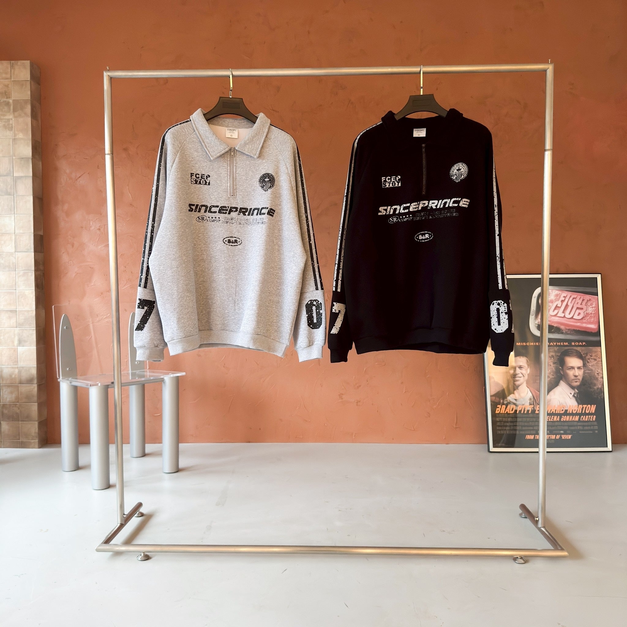 #C447 Mottled Zipper Polo Sweatshirt