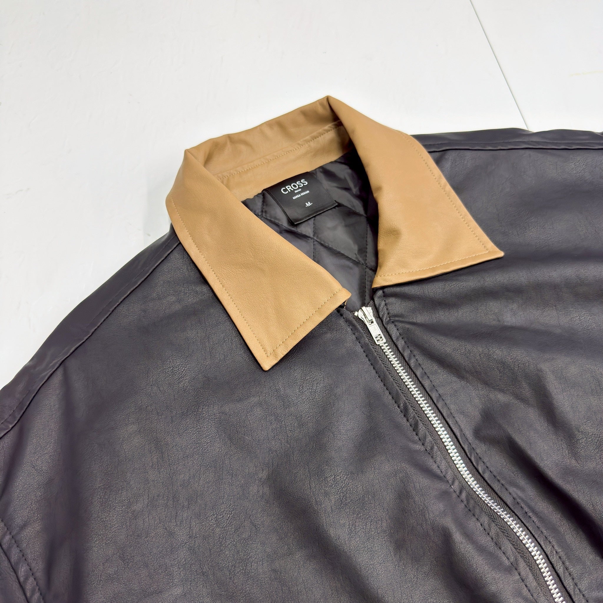 #C467 Color- blocking leather jacket