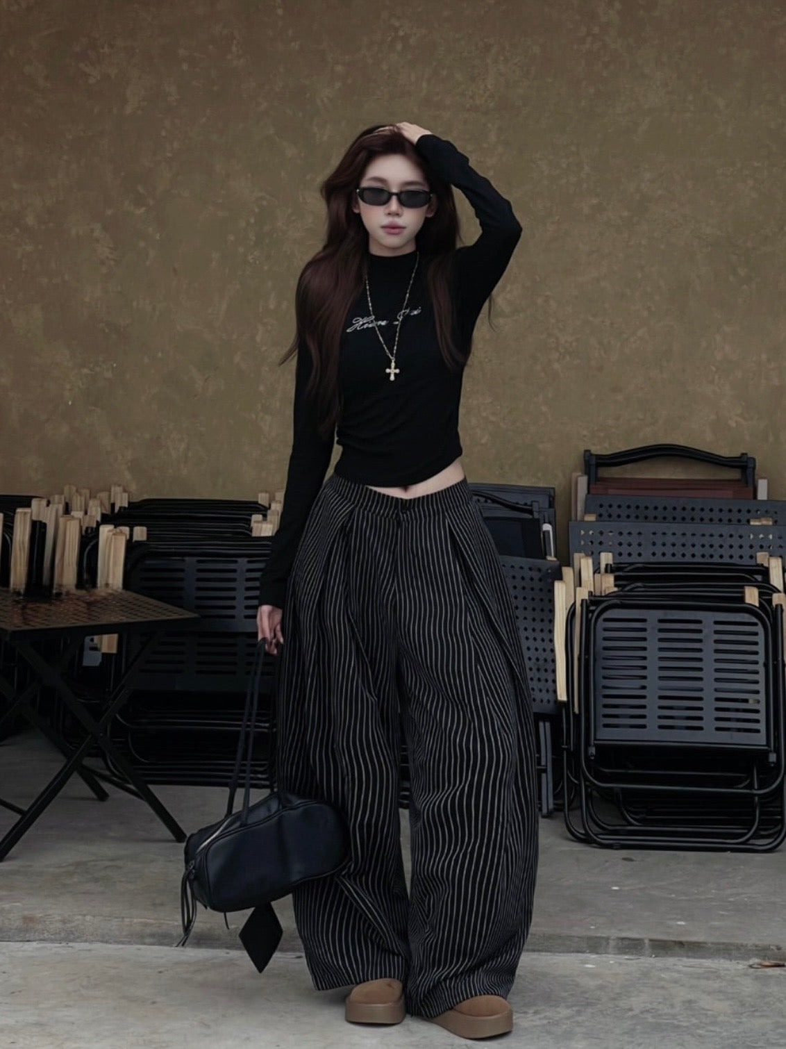 #VNOU01 Striped Wide Leg Pants