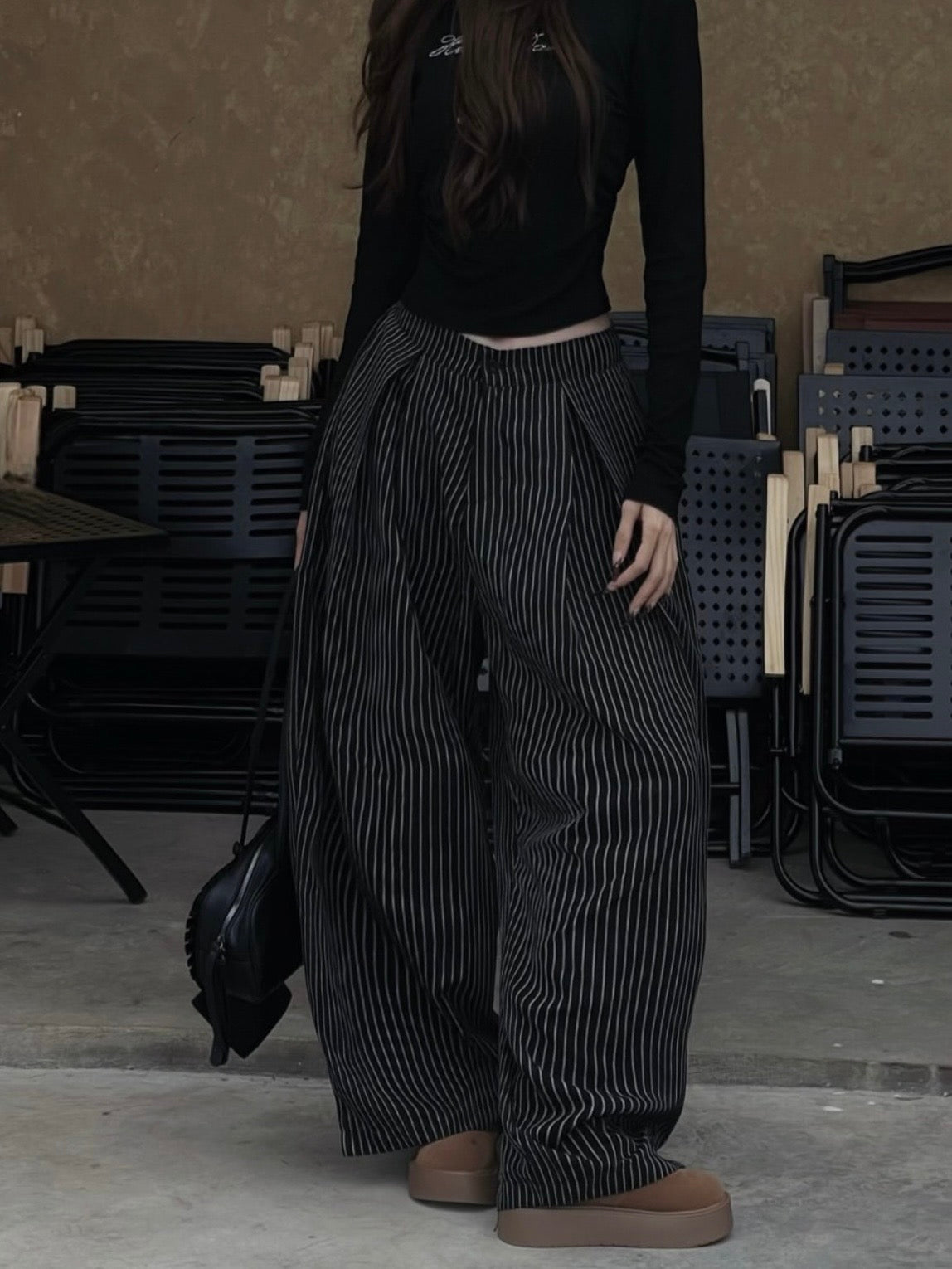 #VNOU01 Striped Wide Leg Pants