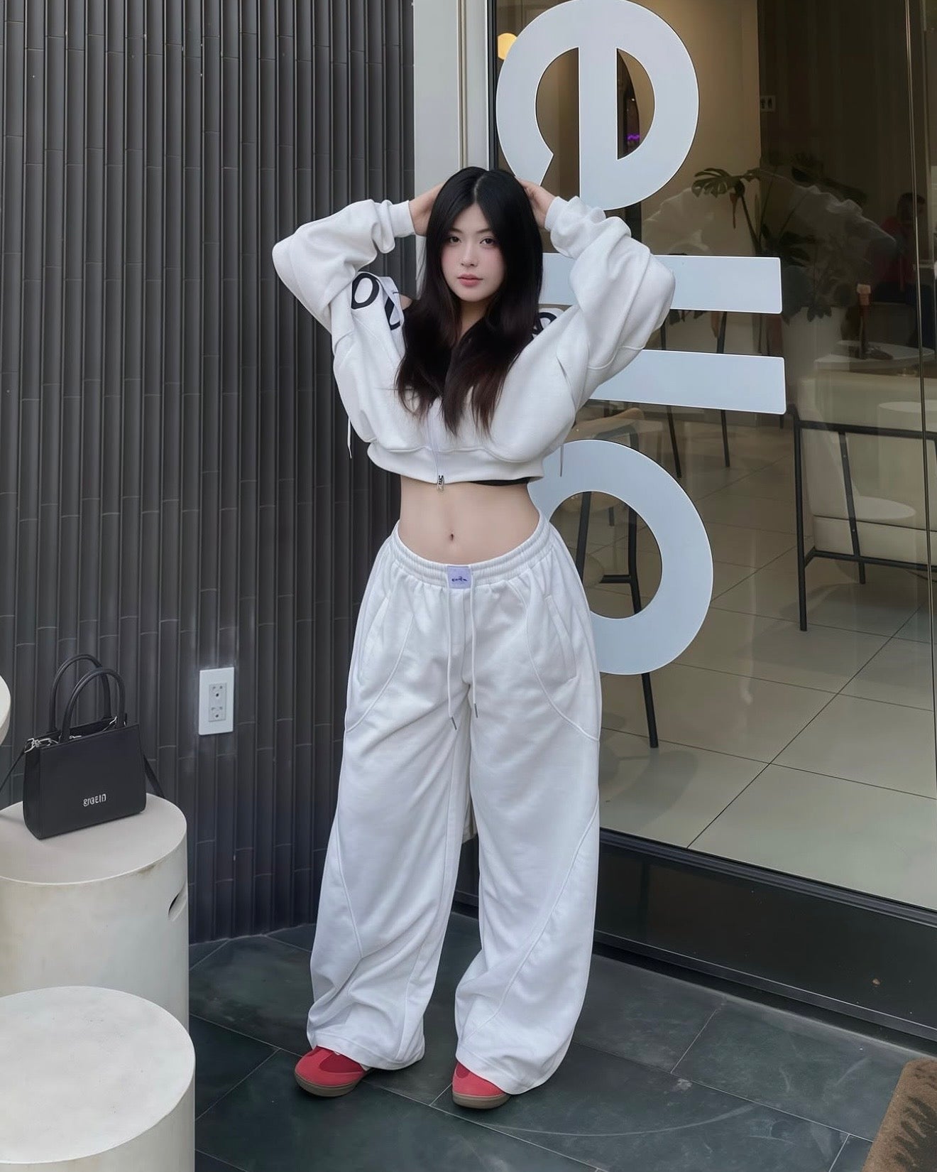 #VNOU04 Classic Double-Layer Fleece Wide-Leg Pants