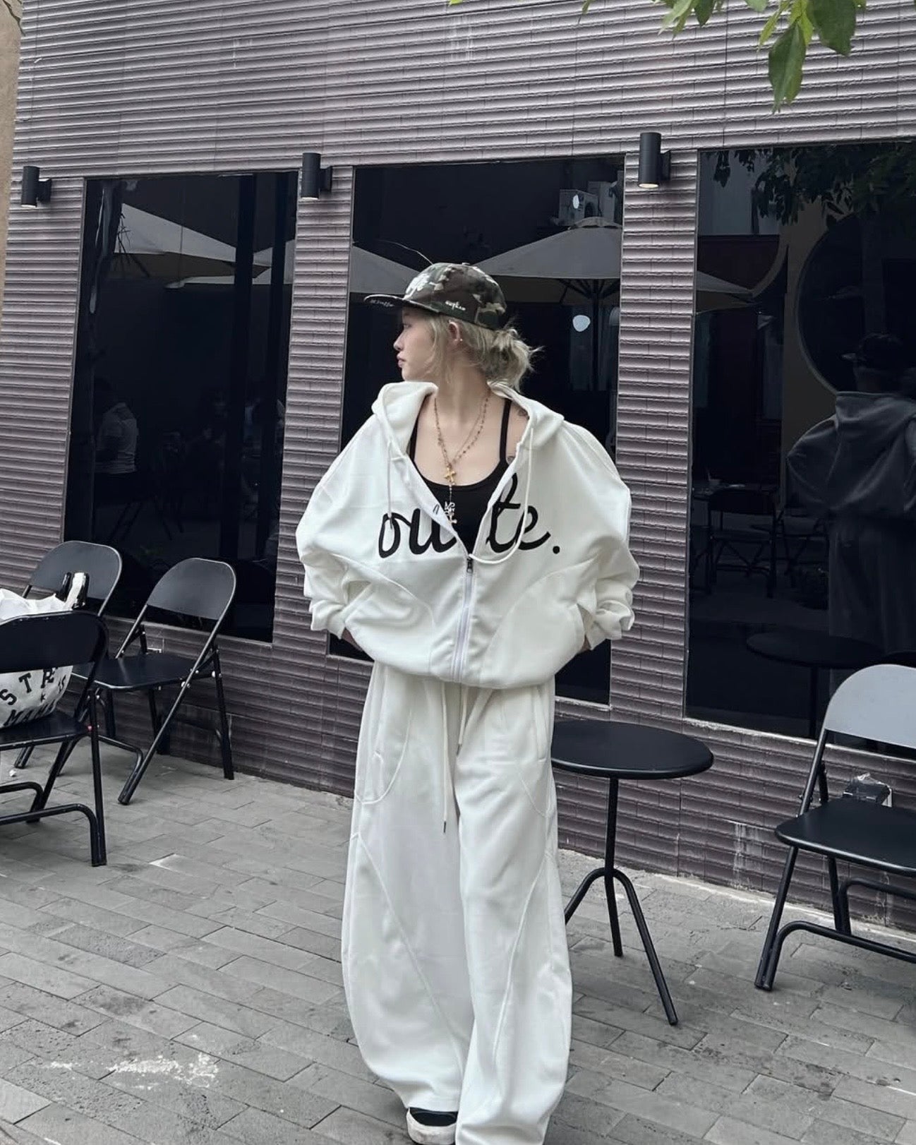 #VNOU04 Classic Double-Layer Fleece Wide-Leg Pants
