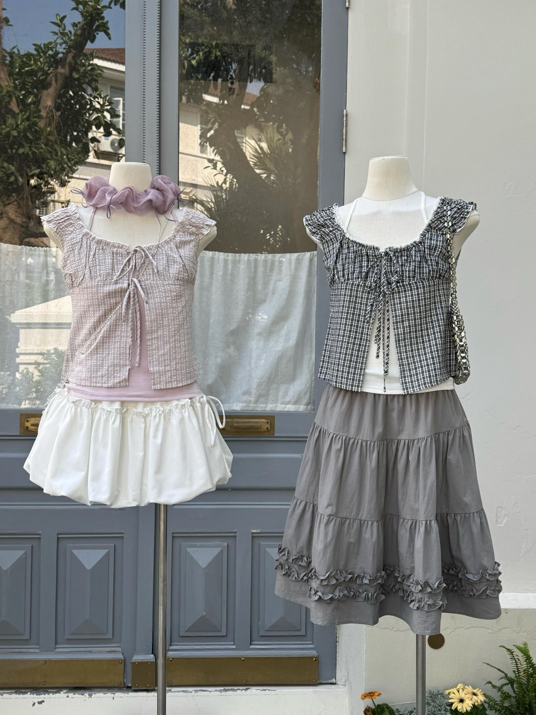 #MD77 Checkered Ballet Layered Top