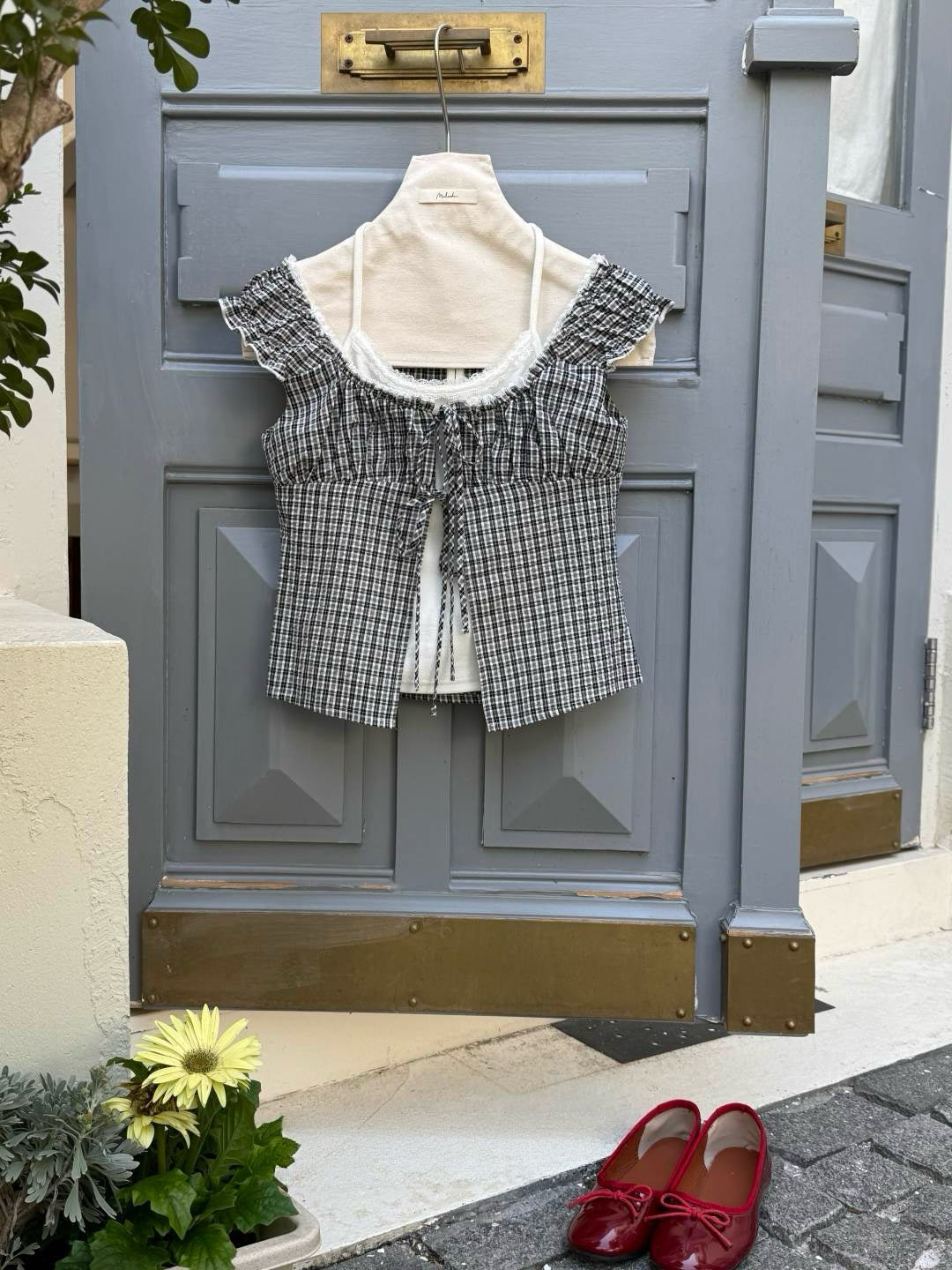 #MD77 Checkered Ballet Layered Top