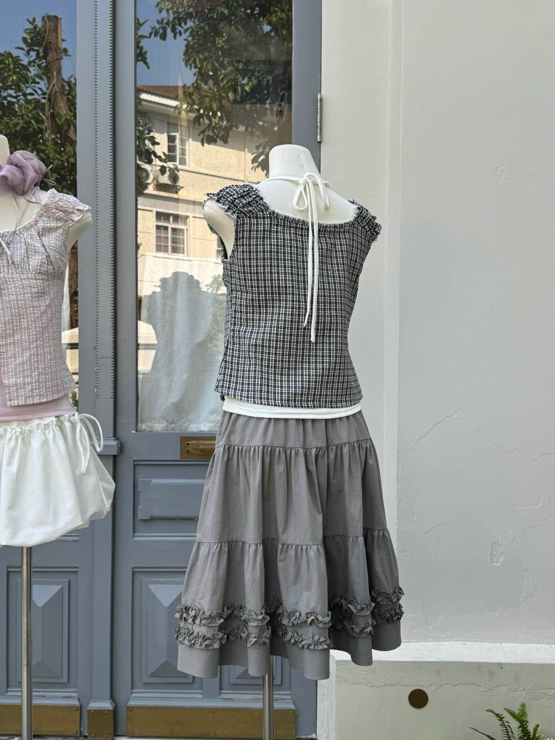 #MD77 Checkered Ballet Layered Top