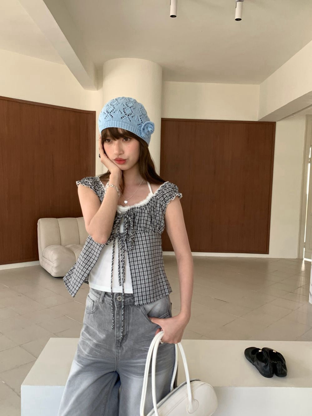 #MD77 Checkered Ballet Layered Top