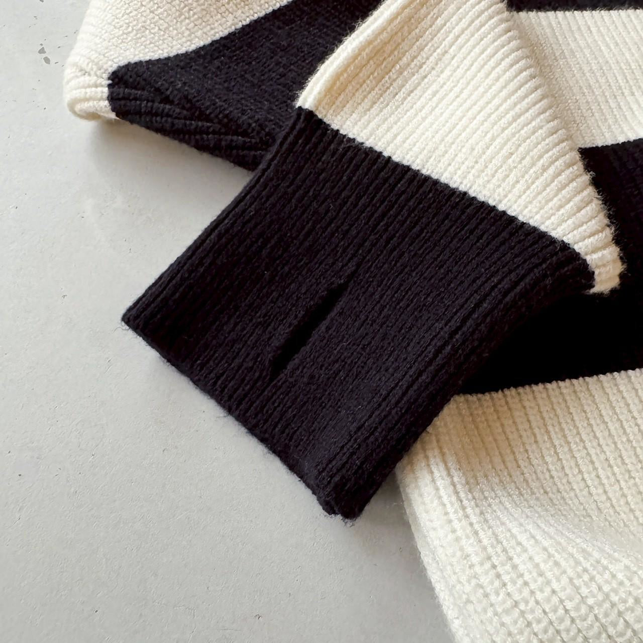 #C404 Stripe Hooded Knitting Top