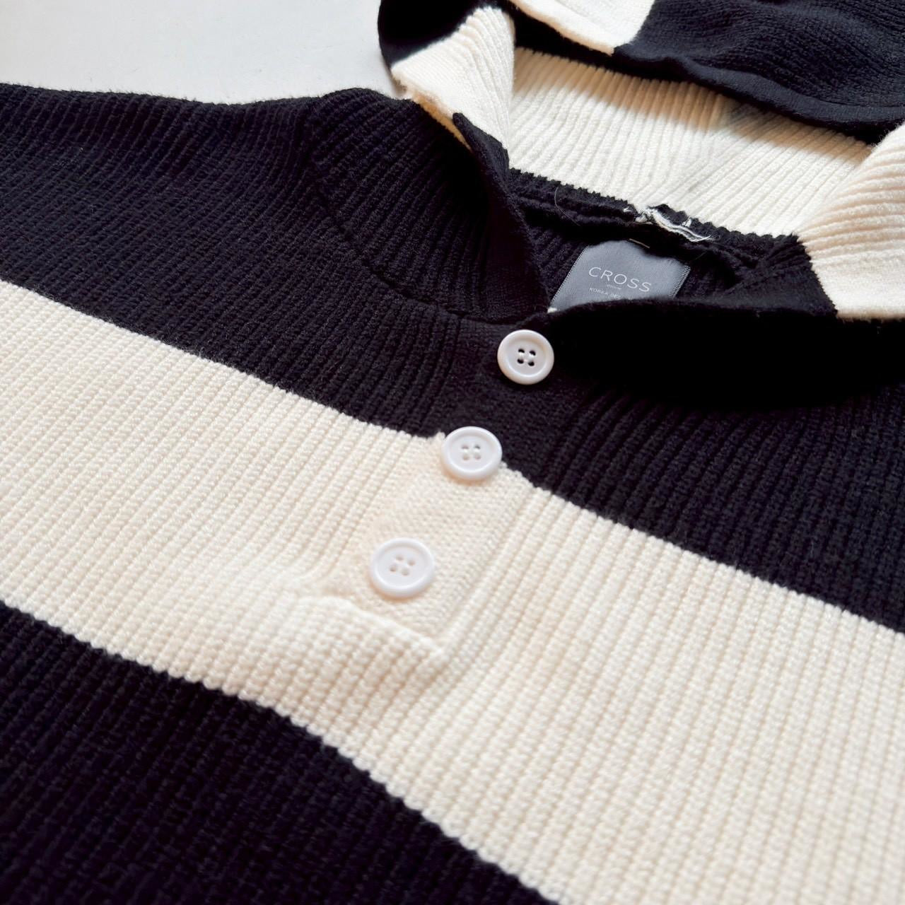 #C404 Stripe Hooded Knitting Top