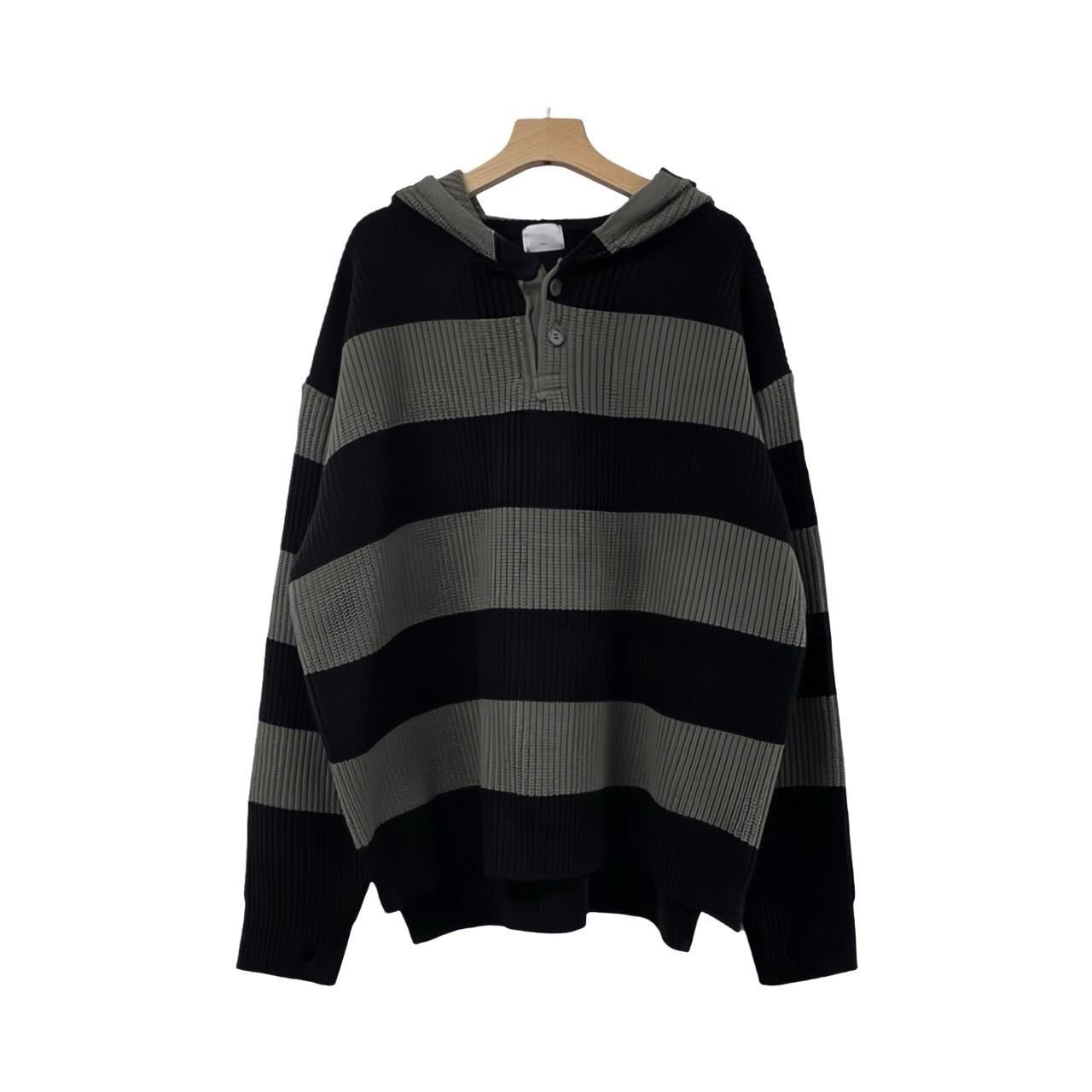 #C404 Stripe Hooded Knitting Top