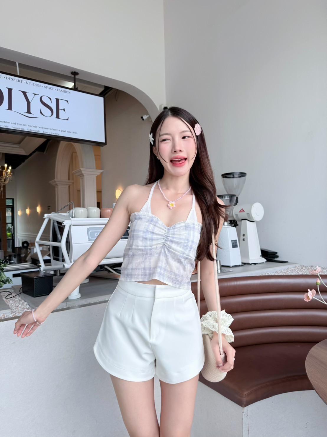#THYU09 Checked Halter Top