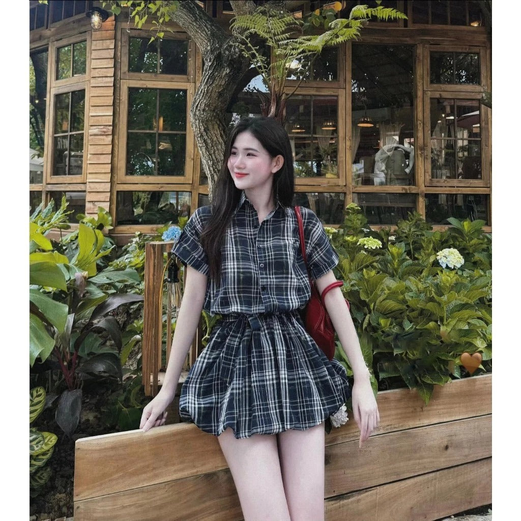 #VN8904 Plaid Cupcake Mini Dress