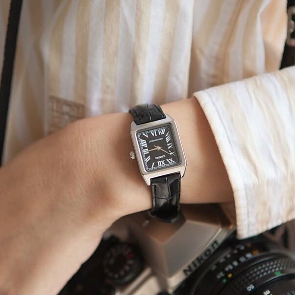 #CASIO05 Vintage Women's Small Square Leather Band Watch (LTP-V007L)