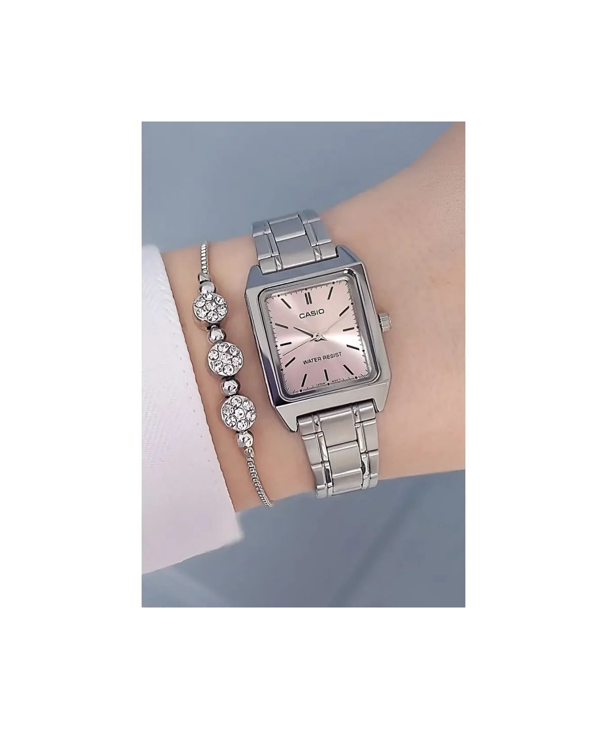 #CASIO06 Women's Small Square Metl Band Watch (LTP-V007D)
