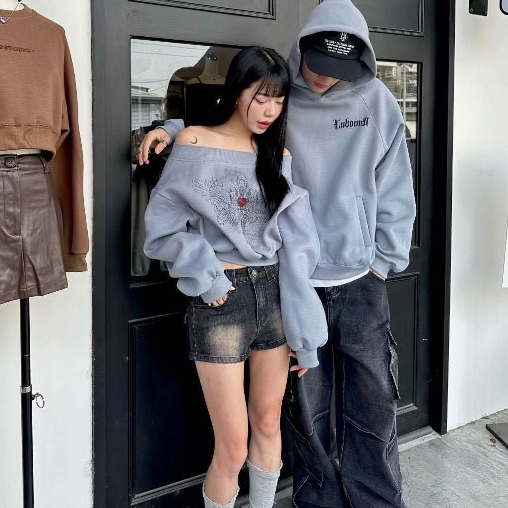 #BM06 Off shoulder Couple Hoodie - Idiot Sandwich HK - 