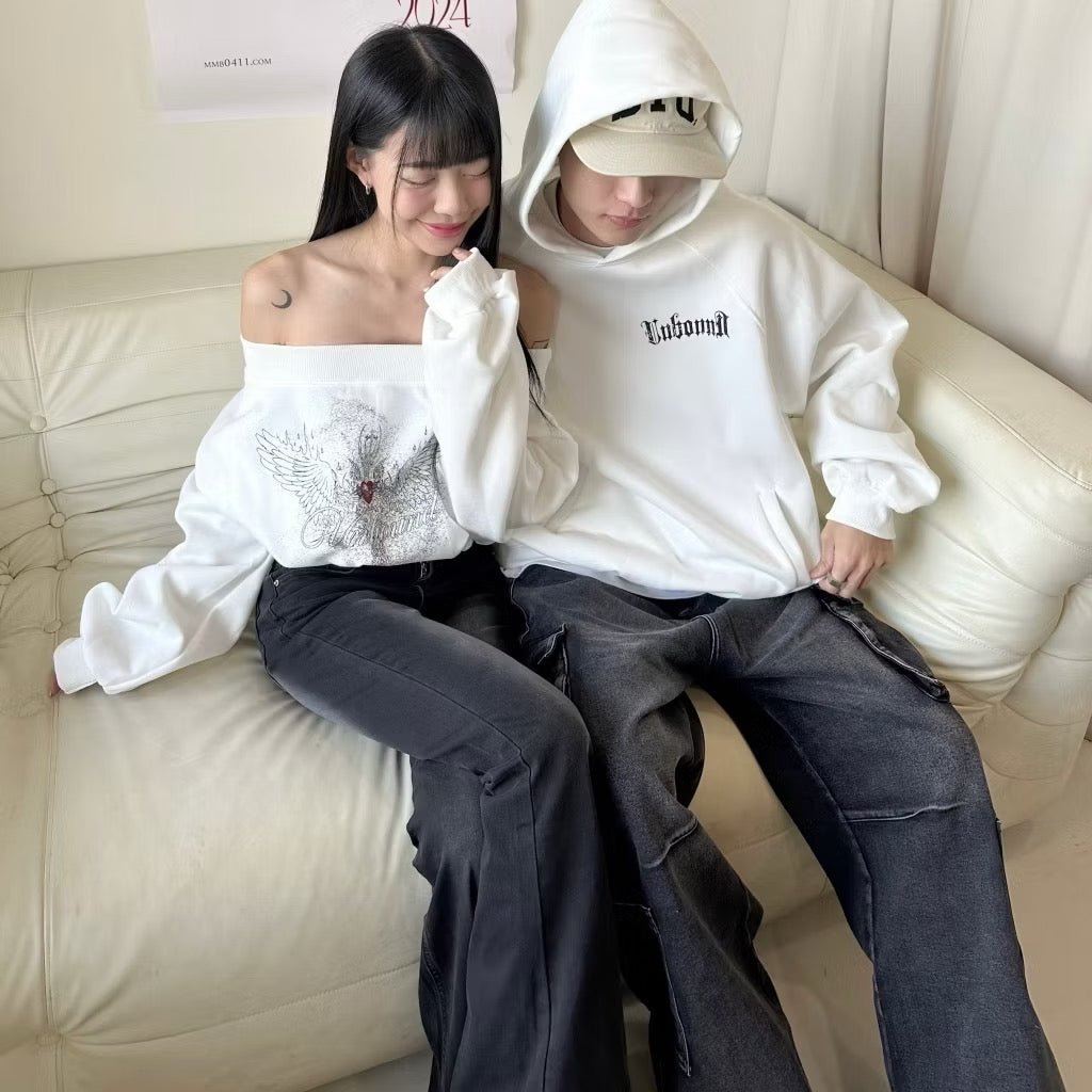 #BM06 Off shoulder Couple Hoodie - Idiot Sandwich HK - 