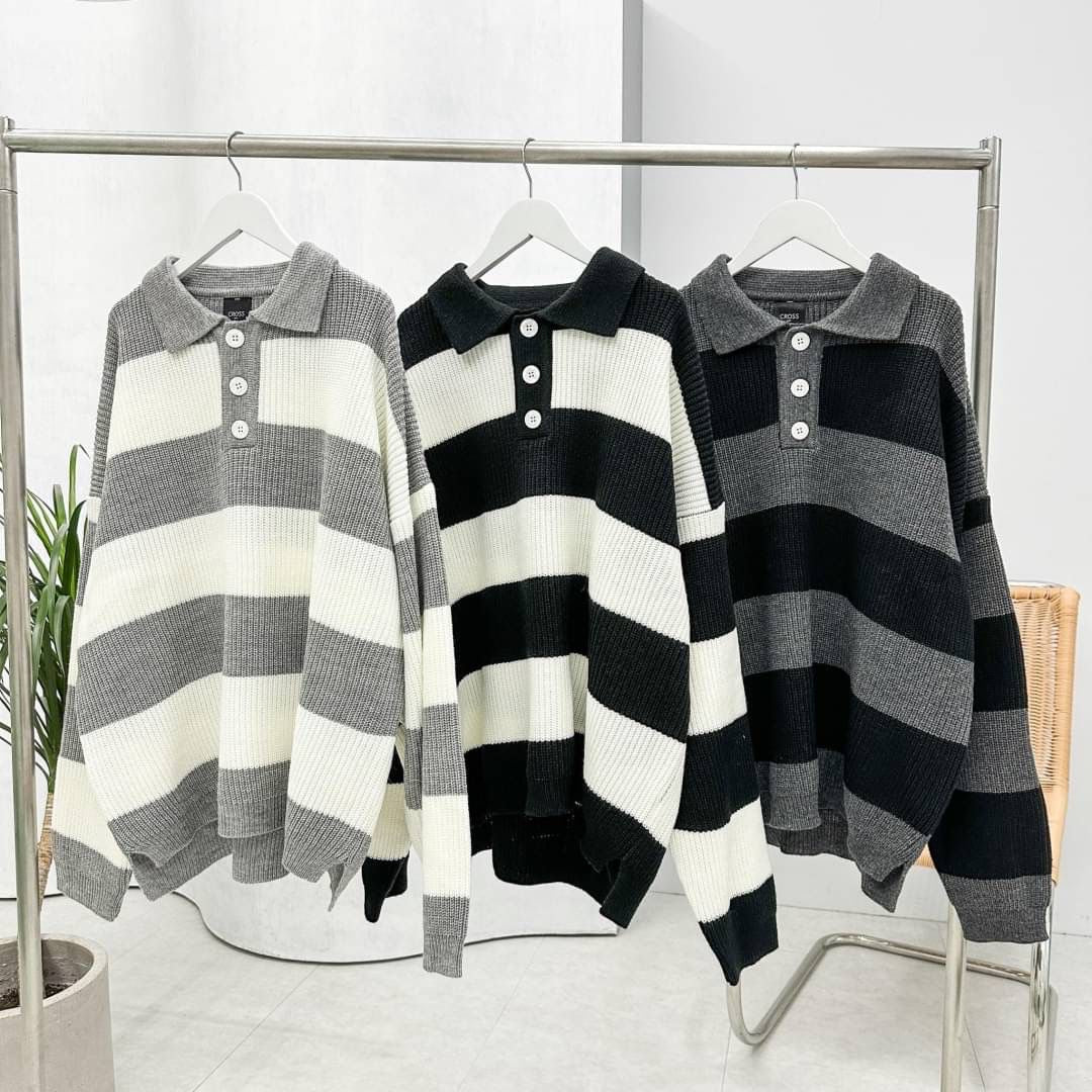 #C212 Striped Polo Sweater - Idiot Sandwich HK - 