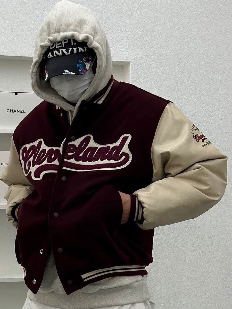 #C299 Wool and Leather Patchwork Baseball Jacket - Idiot Sandwich Apparel Limited - 