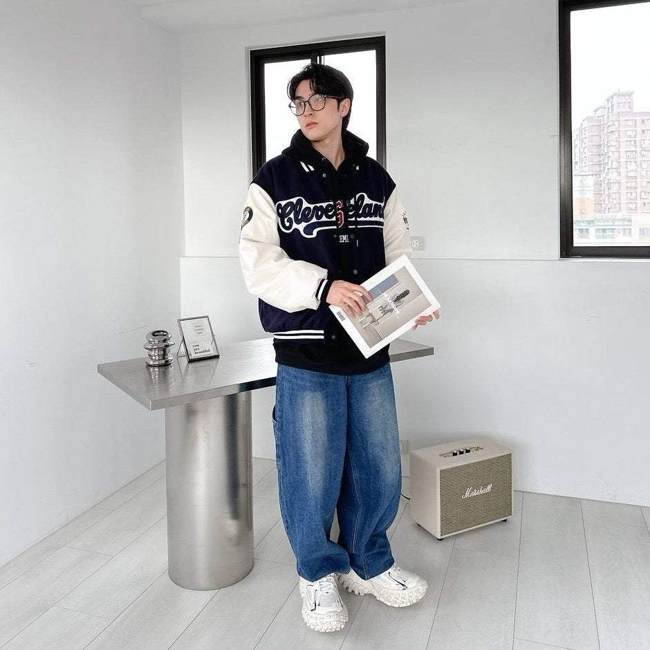 #C299 Wool and Leather Patchwork Baseball Jacket - Idiot Sandwich Apparel Limited - 