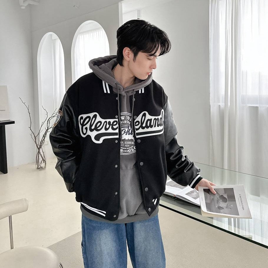 #C299 Wool and Leather Patchwork Baseball Jacket - Idiot Sandwich Apparel Limited - 