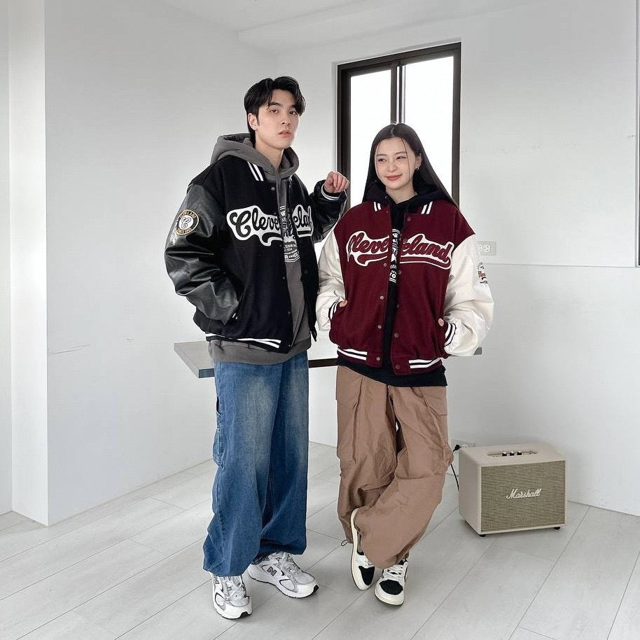 #C299 Wool and Leather Patchwork Baseball Jacket - Idiot Sandwich Apparel Limited - 