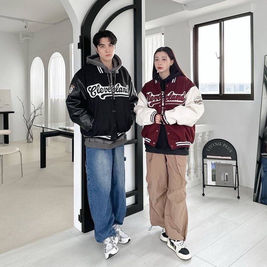 #C299 Wool and Leather Patchwork Baseball Jacket - Idiot Sandwich Apparel Limited - 