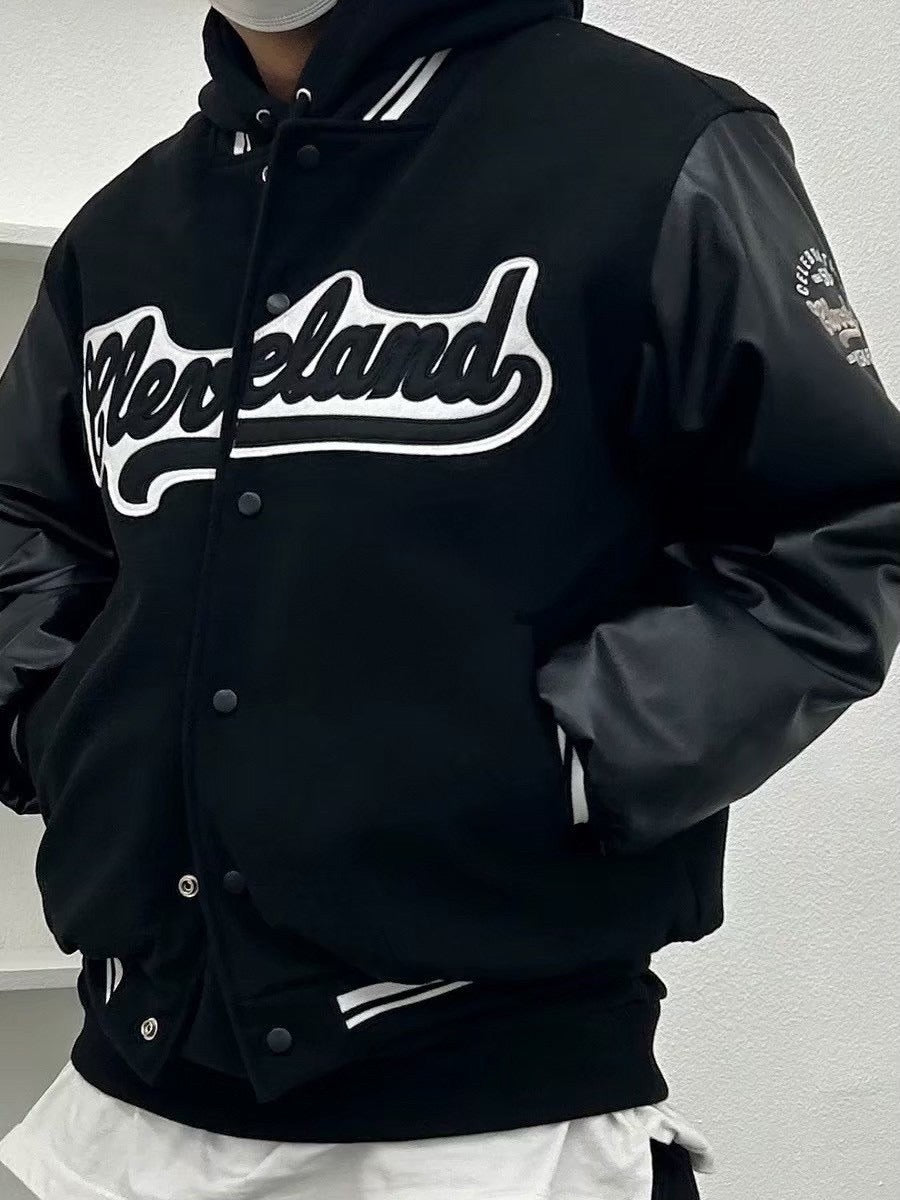 #C299 Wool and Leather Patchwork Baseball Jacket - Idiot Sandwich Apparel Limited - 